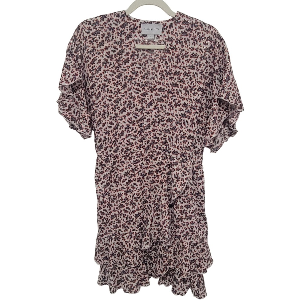 Sabina Musayev Floral Print Ruffle Mini Dress Womens Small